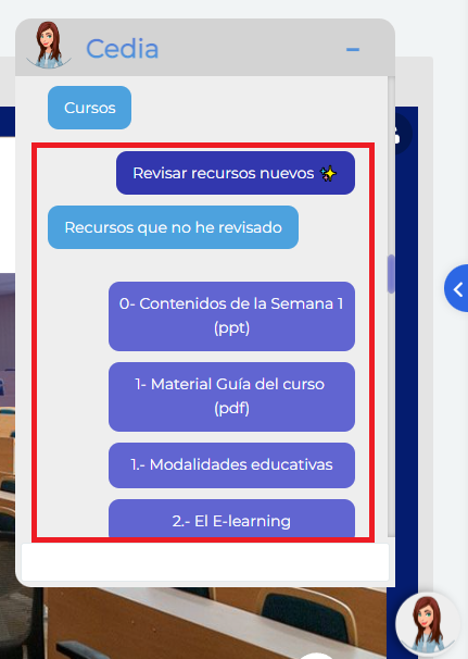 Subopcion Revisar recursos nuevos.